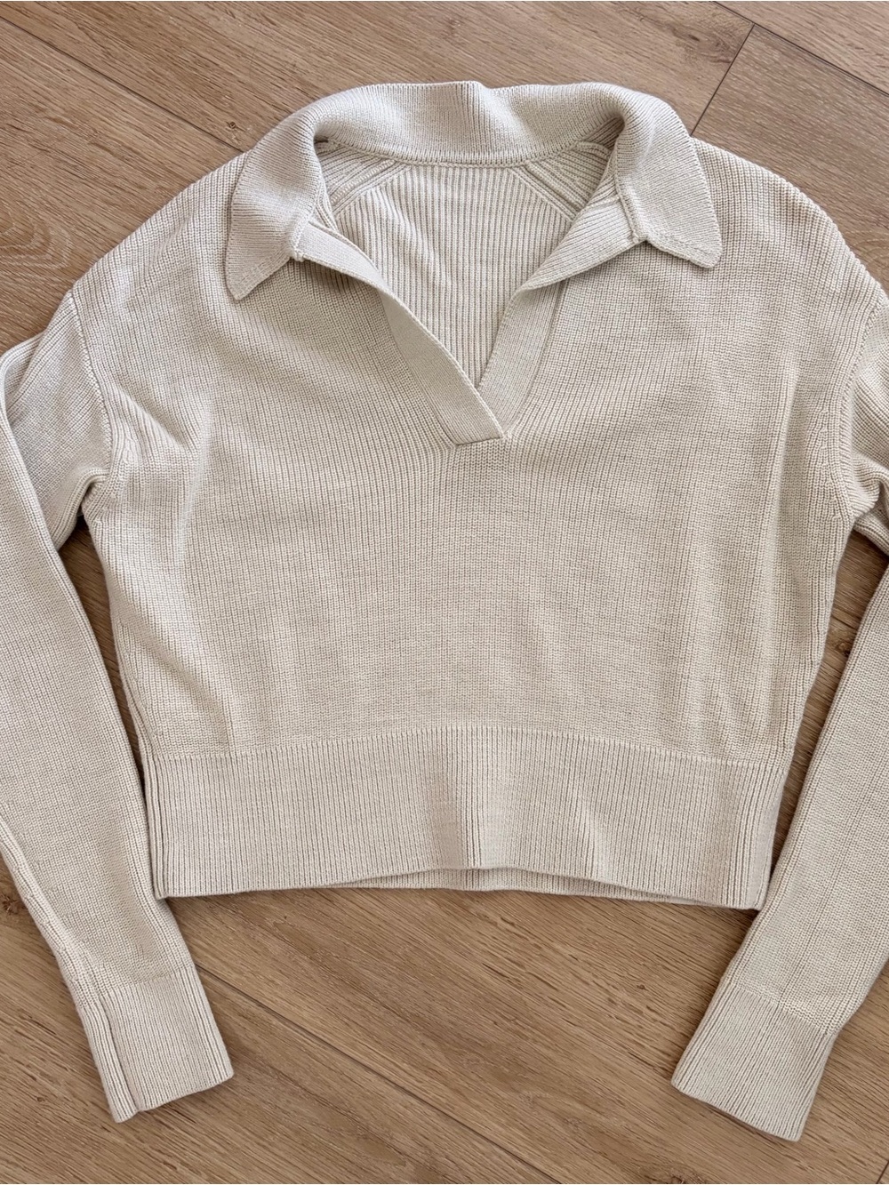 Lululemon Cropped Merino Wool Collared Pullover Sweater in Cream
